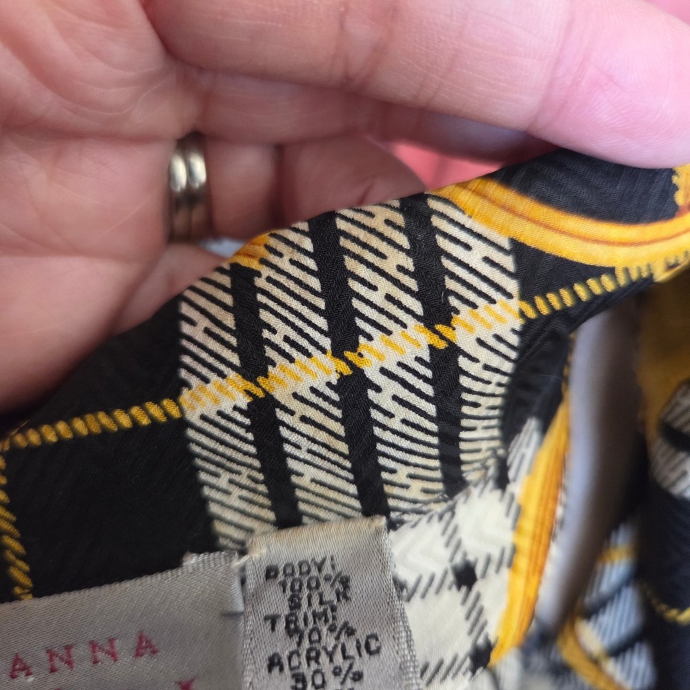 Adrianna‎ Papell Vintage 100% Silk Wool Plaid Horn Print 2 Piece Skirt Set Sz 10 - Picture 11 of 12